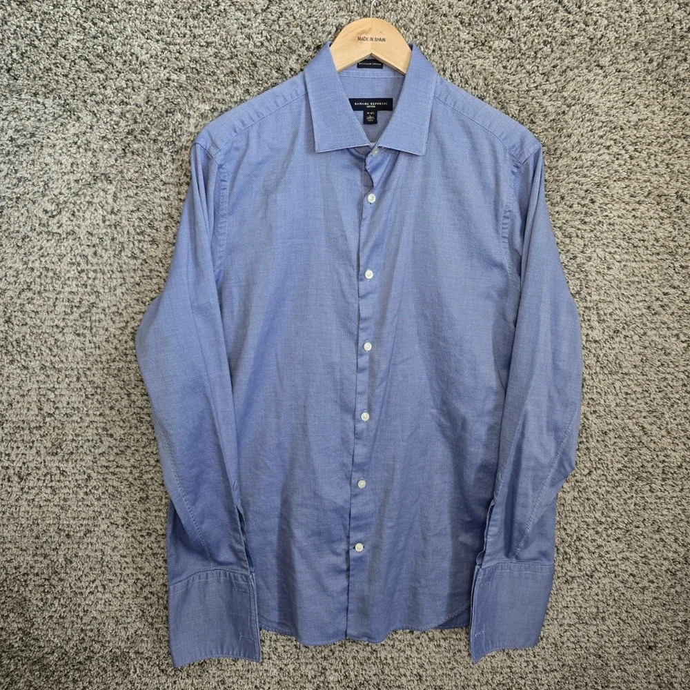 Banana Republic Dress Shirt Mens 16-16.5 Large Blue Egyptian Cotton‎ Fitted